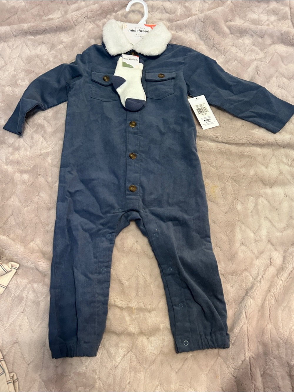 Blue Sherpa Collar One-Piece for Kids new